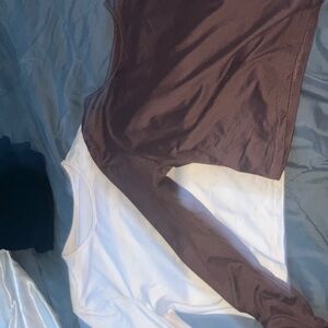 Brown and White Long Sleeve Tops